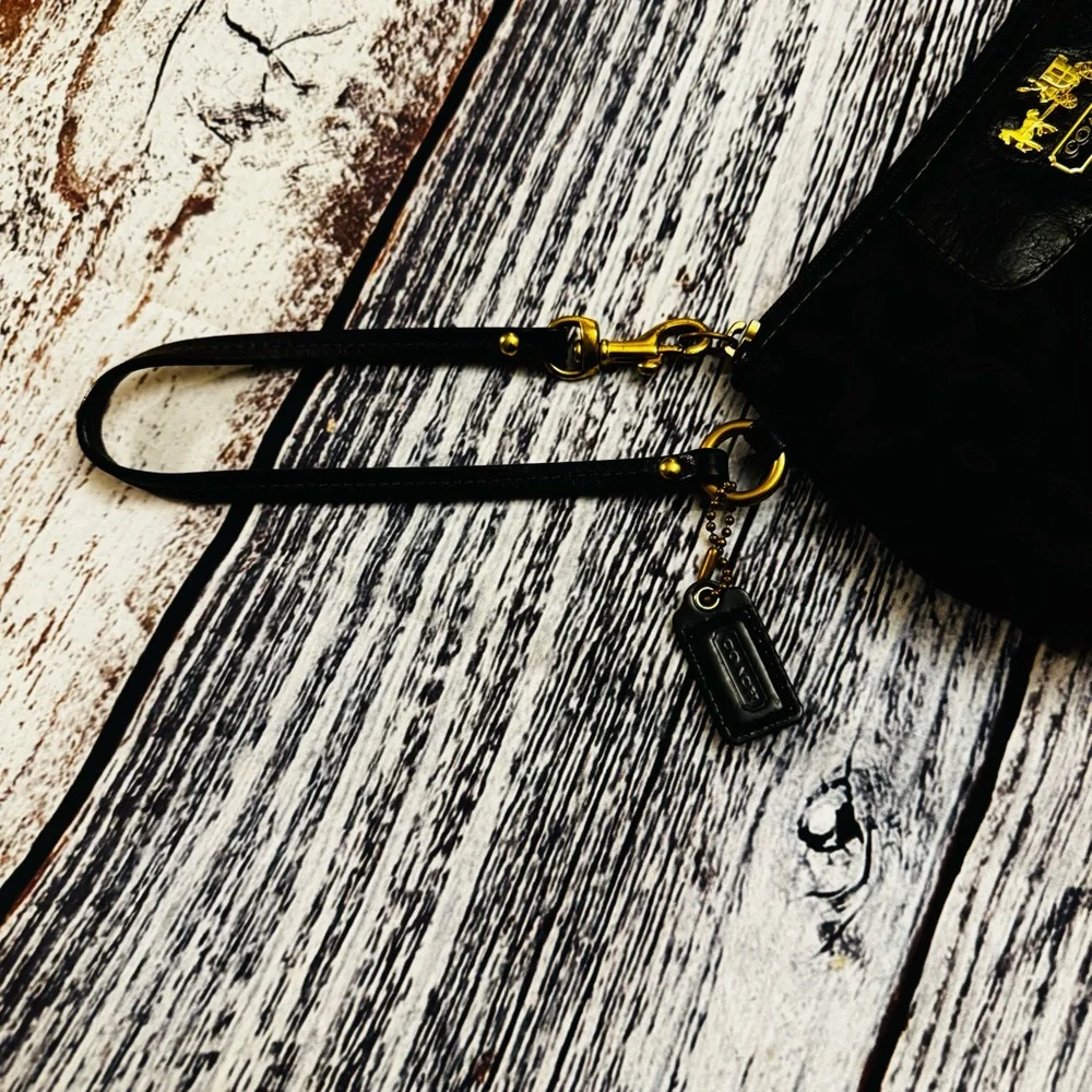 Coach Madison Black Logo Jacquard & Leather Wristlet Mini Bag 41988 Zipper Top - Picture 5 of 5